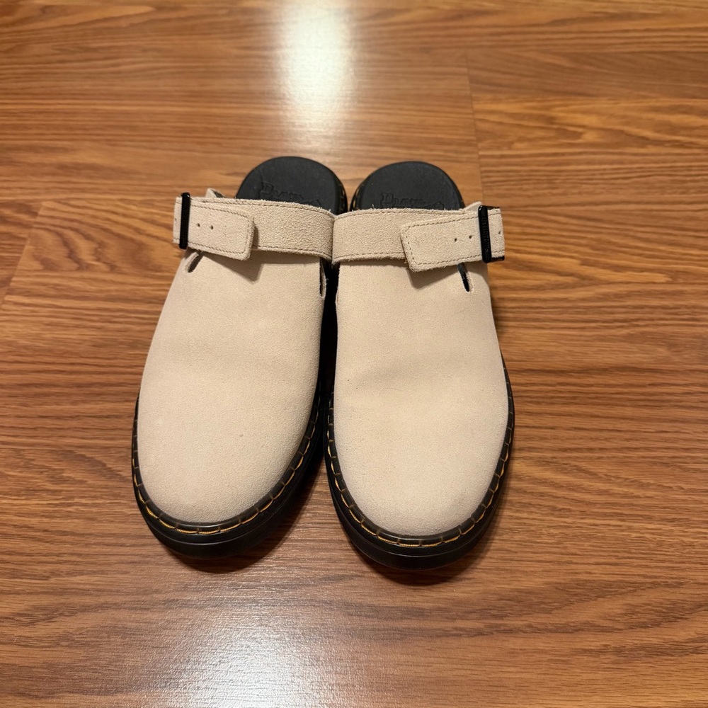 Dr. Martens Cream Suede Slip-On Clogs with Adjustable Strap